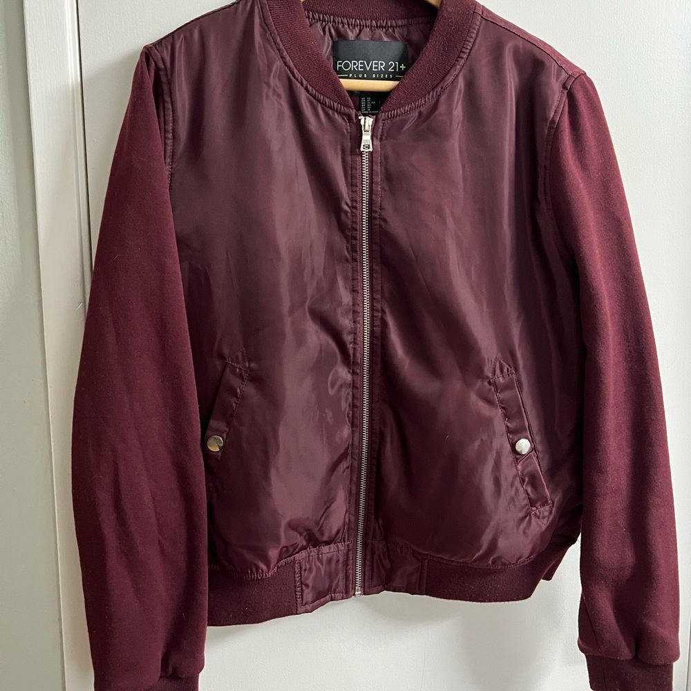 Forever 21+ Burgundy Bomber Jacket OX/XL